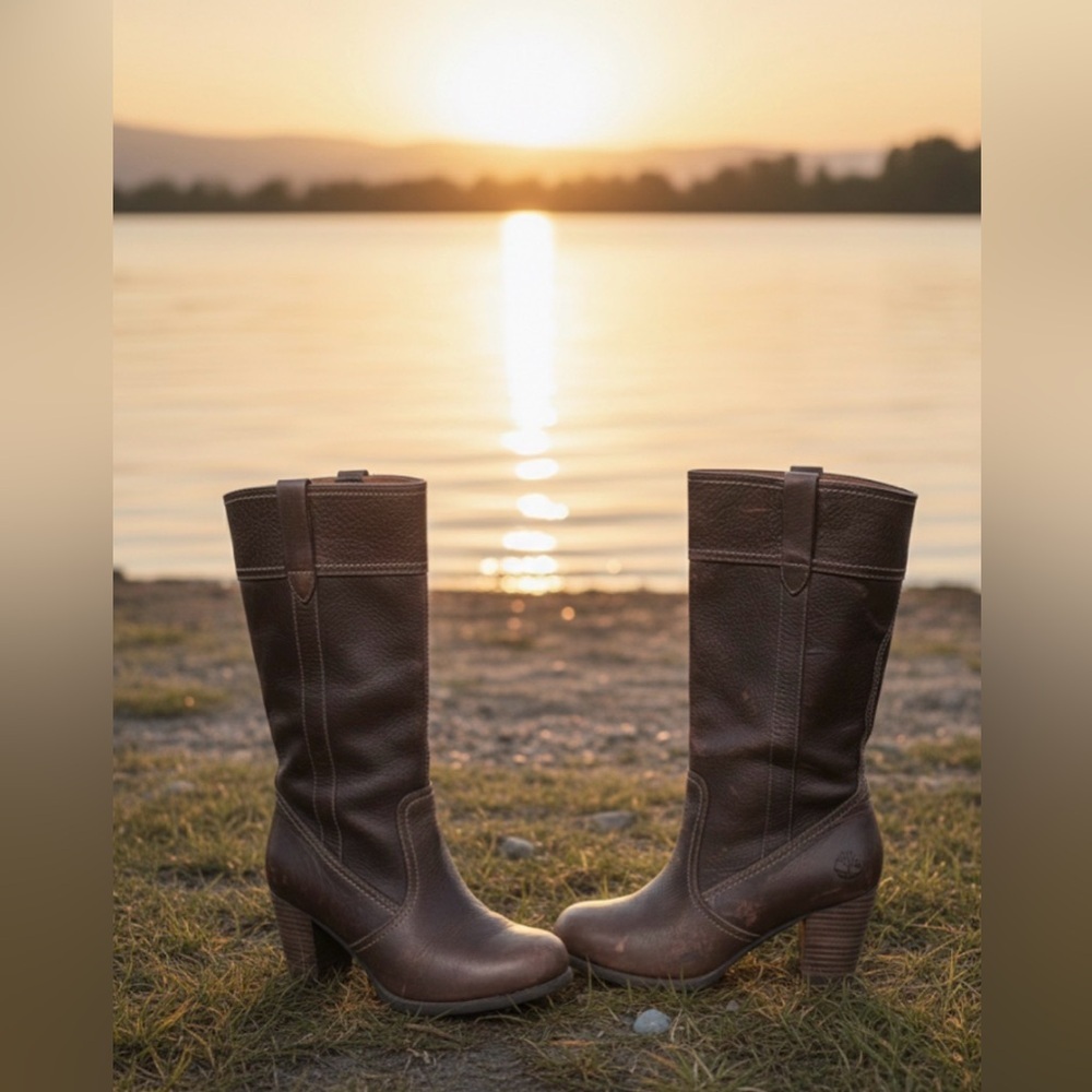 Timberland Women's 11" Rudston Platform Boots Sz 7.5 Block Heel Brown Leather - Picture 4 of 17
